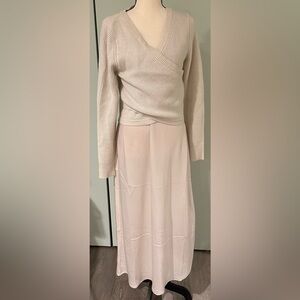 NEW RACHEL ZOE Size M Cream Satin Maxi Dress with Knit Criss Cross Sweater